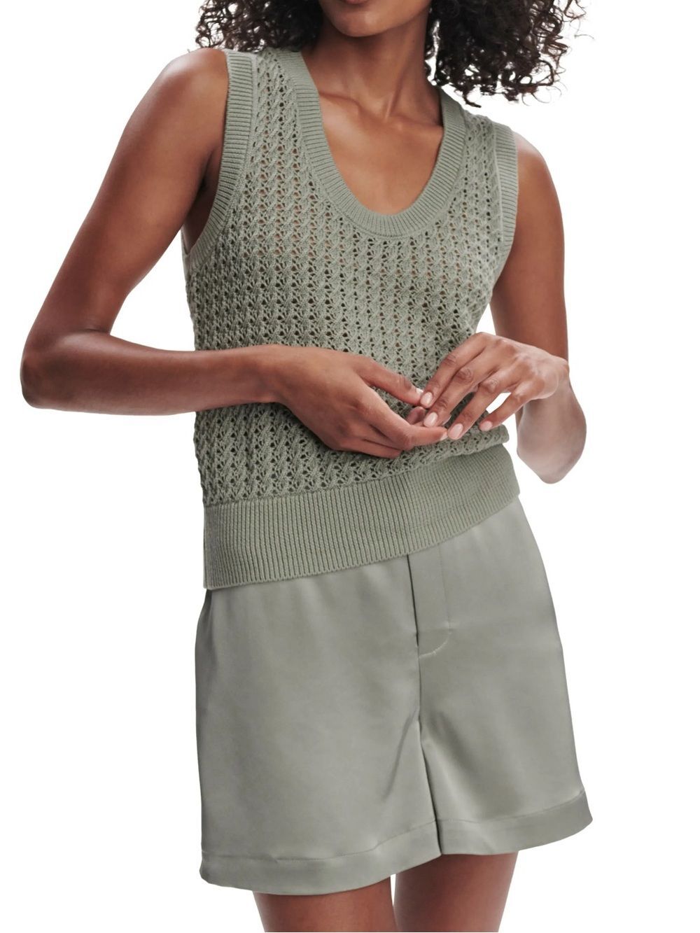 NWOT Varley Ferns Moss Open Stitch Sweater Tank Small Light Academia Soft Girl